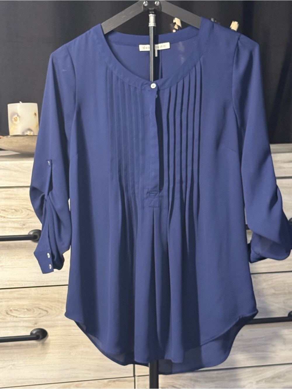 Woven Pintuck Detail Blouse in Navy